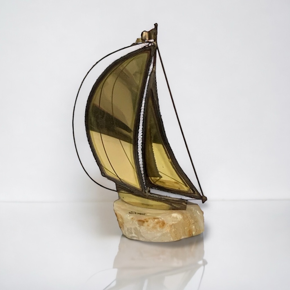 Vintage 70’s Brutalist Sailboat Torch Cut Brass Sculpture